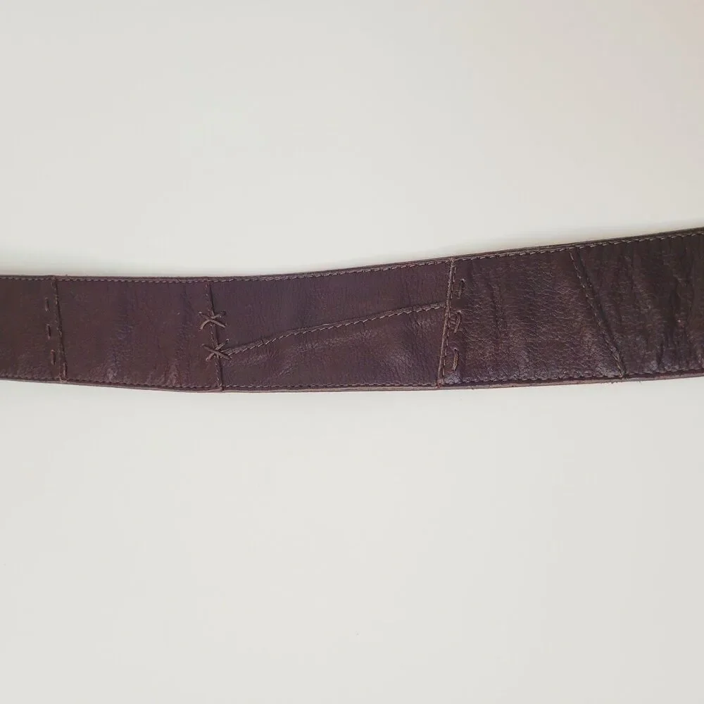 J. Jill Brown Genuine Leather Patchwork Belt Medium Rustic Boho Wide